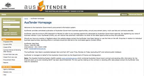 AusTender Australian Federal Government Tendering Site
